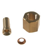 Adapter mit Mutter, Messing, 1/4" SAE x 6mm ODS